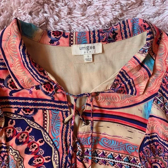 Umgee Boho Lace-Up Tunic Size Small - Picture 3 of 5